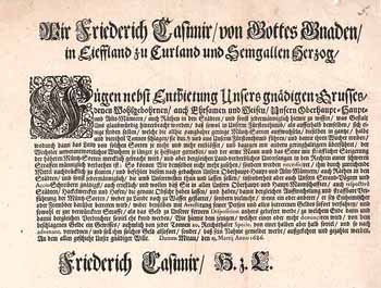 Friederich Casimir Herzog zu Lieffland, zu Curland und Semgallen