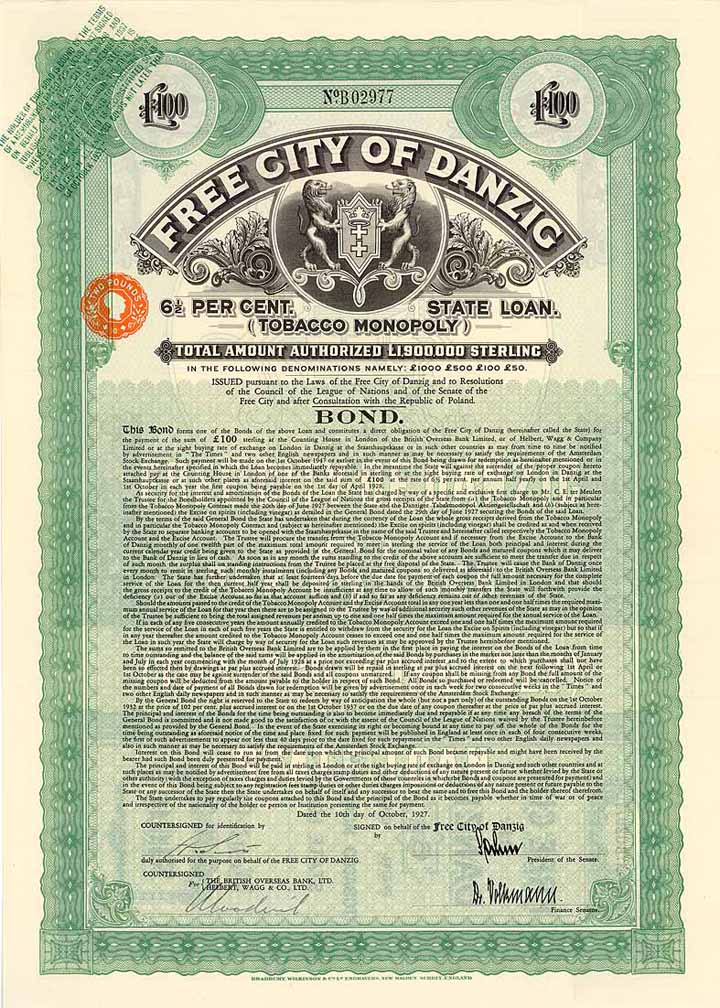 Danzig (Free City of Danzig, Tobacco Monopoly)