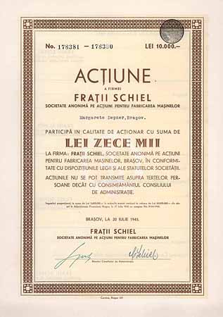 Fratii Schiel S.A. pe Actjiuni pentru Fabricarea Masinelor (Brüder Schiel Maschinenfabrik AG)
