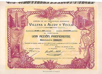 Cia. de los Ferrocarriles Economicos de Villena á Alcoy y Yecla