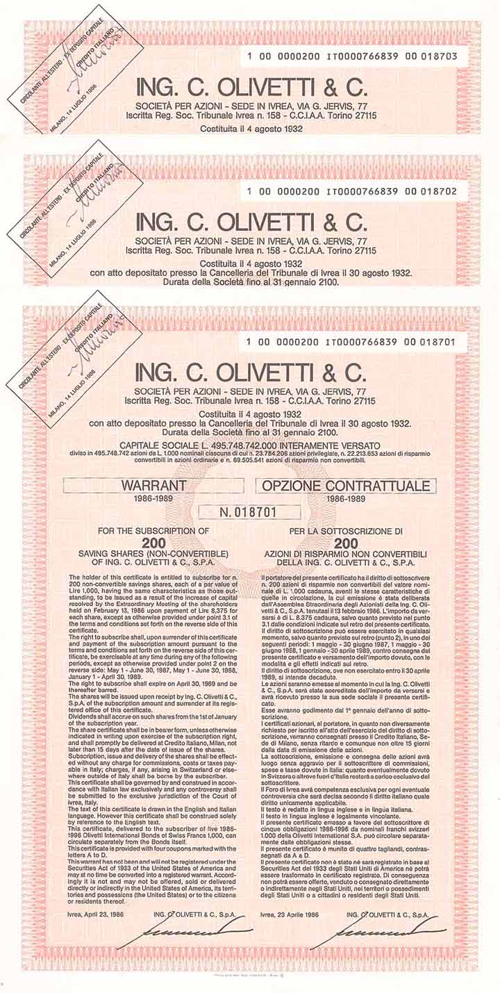 Ing. C. Olivetti & C. S.p.A. (3 Stücke)