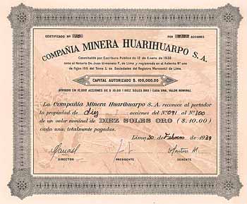 Compania Minera Huarihuarpo S.A.