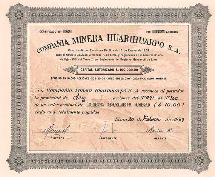 Compania Minera Huarihuarpo S.A.