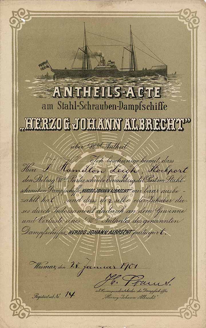 Stahl-Schrauben-Dampfschiff “Herzog Johann Albrecht”