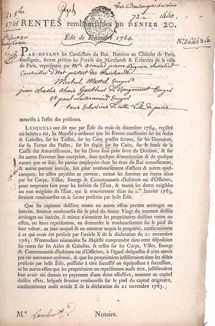 Königreich Frankreich Édit de Décembre 1764 (Shakespeare 642, R2)
