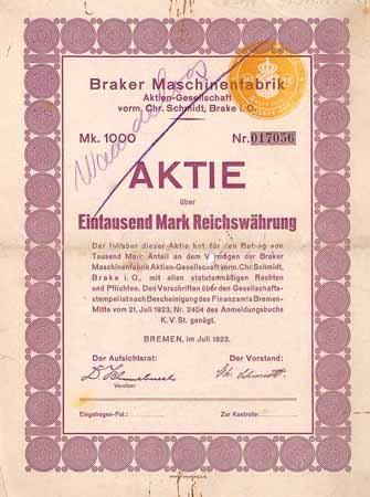 Braker Maschinenfabrik AG vorm. Chr. Schmidt
