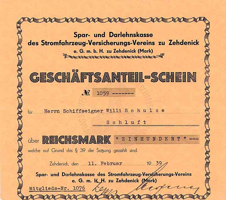 Spar- und Darlehnskasse des Stromfahrzeug-Versicherungs-Verein zu Zehdenick eGmbH