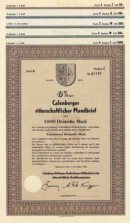 Calenberg-Göttingen-Grubenhagen-Hildesheim’sche ritterschaftliche Kreditverein (5 Stücke)