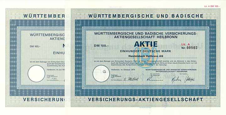 Württembergische und Badische Versicherungs-AG (2 Stücke)