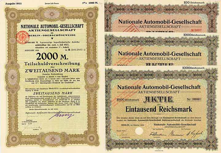 Nationale Automobil-Gesellschaft AG (4 Stücke)