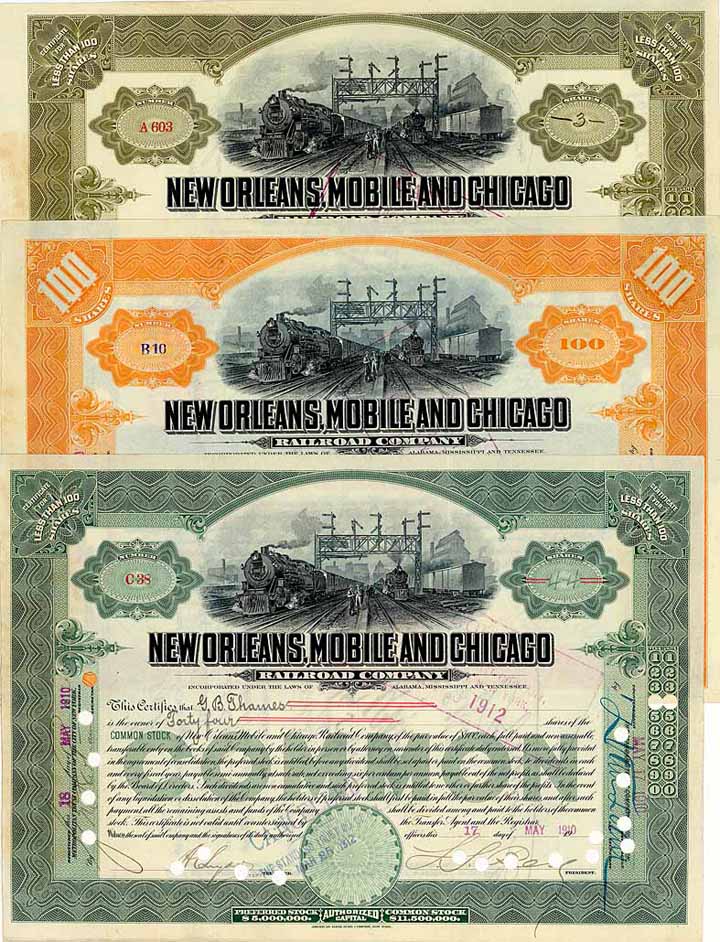 New Orleans, Mobile & Chicago Railroad (3 Stücke)