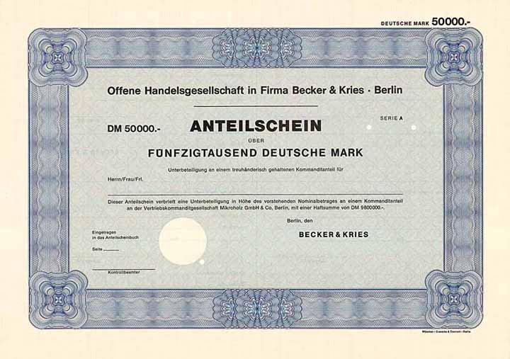 Offene Handelsgesellschaft in Firma Becker & Kries