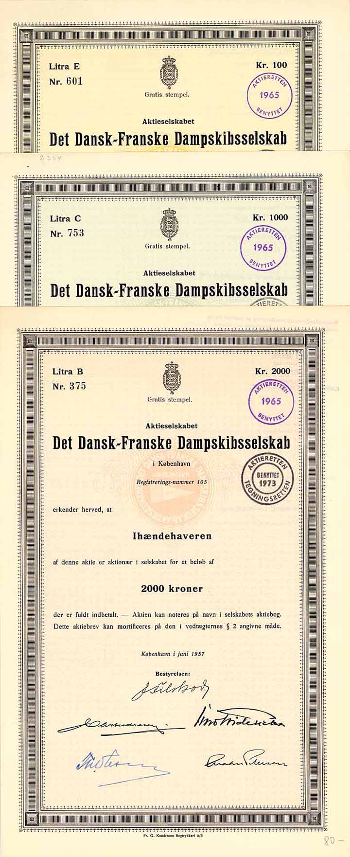 A.S. det Dansk-Franske Dampskibsselskab (3 Stücke)