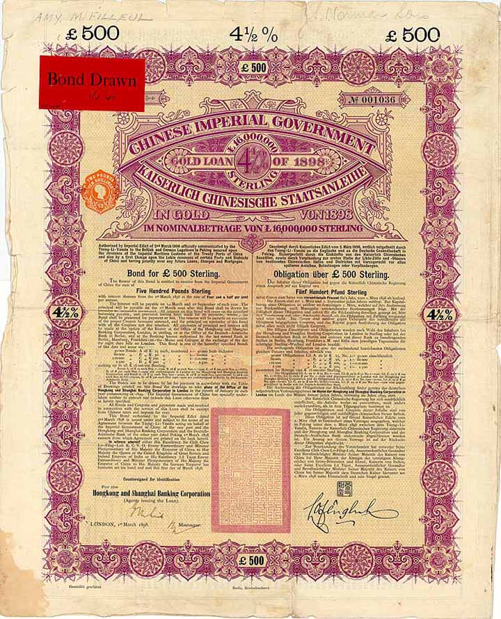 Chinese Imperial Government Gold Loan of 1898 (Kaiserlich Chinesische Staatsanleihe)