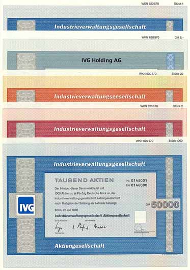 Industrieverwaltungsgesellschaft AG + IVG Holding (5 Stücke)