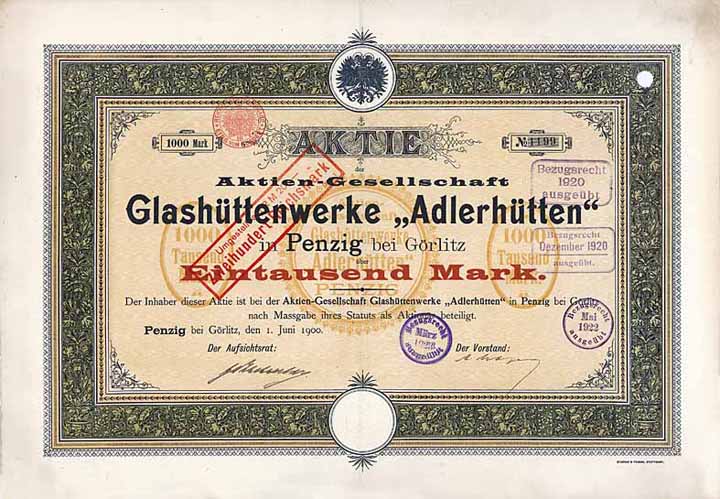 AG Glashüttenwerke "Adlerhütten"