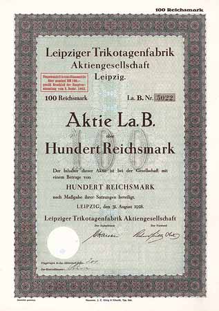 Leipziger Trikotagenfabrik AG (ab 1942 Stammaktie)