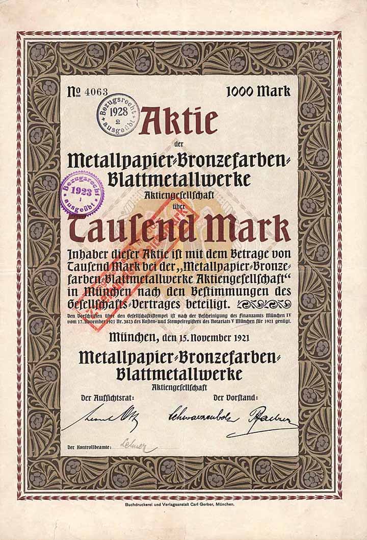 Metallpapier-Bronzefarben-Blattmetallwerke AG