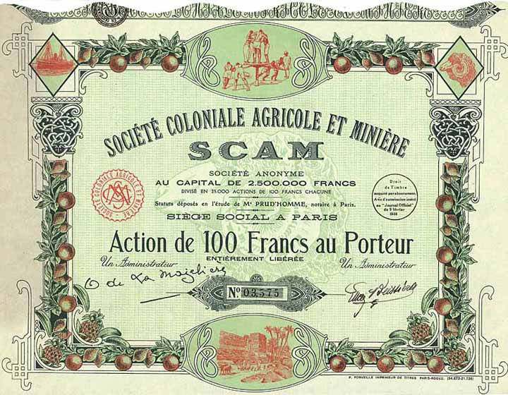 Soc. Coloniale Agricole et Miniere SCAM S.A.