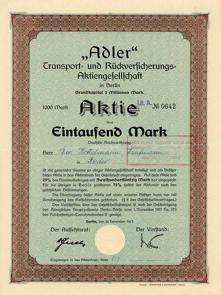 „Adler“ Transport- und Rückversicherungs-AG