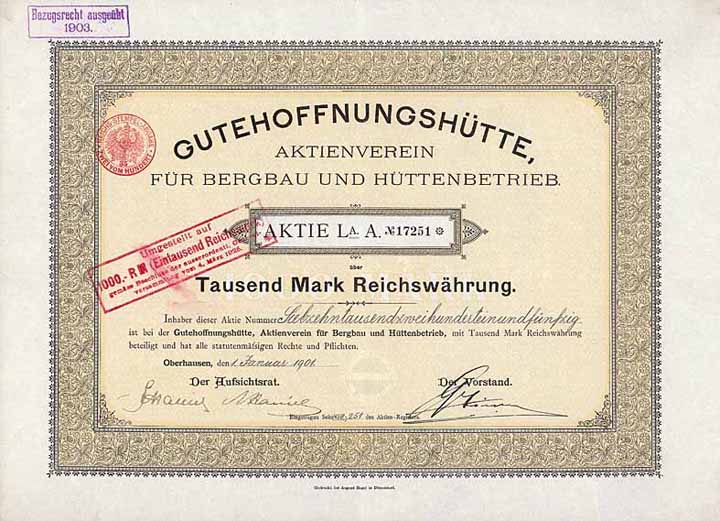 Gutehoffnungshütte Aktienverein für Bergbau und Hüttenbetrieb (OU Franz und August Haniel)