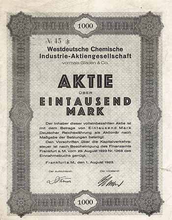Westdeutsche Chemische Industrie-AG vormals Gladen & Co.
