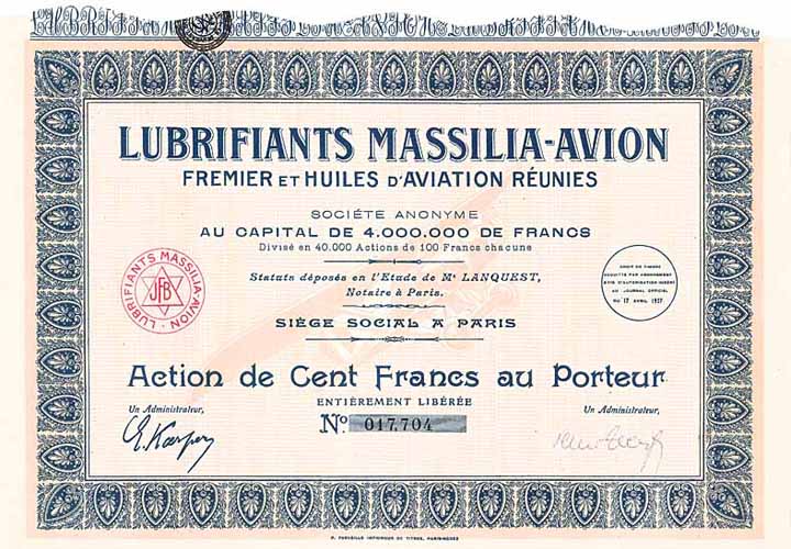 Lubrifiants Massilia-Avion Fremier et Huiles d’Aviation Reunies