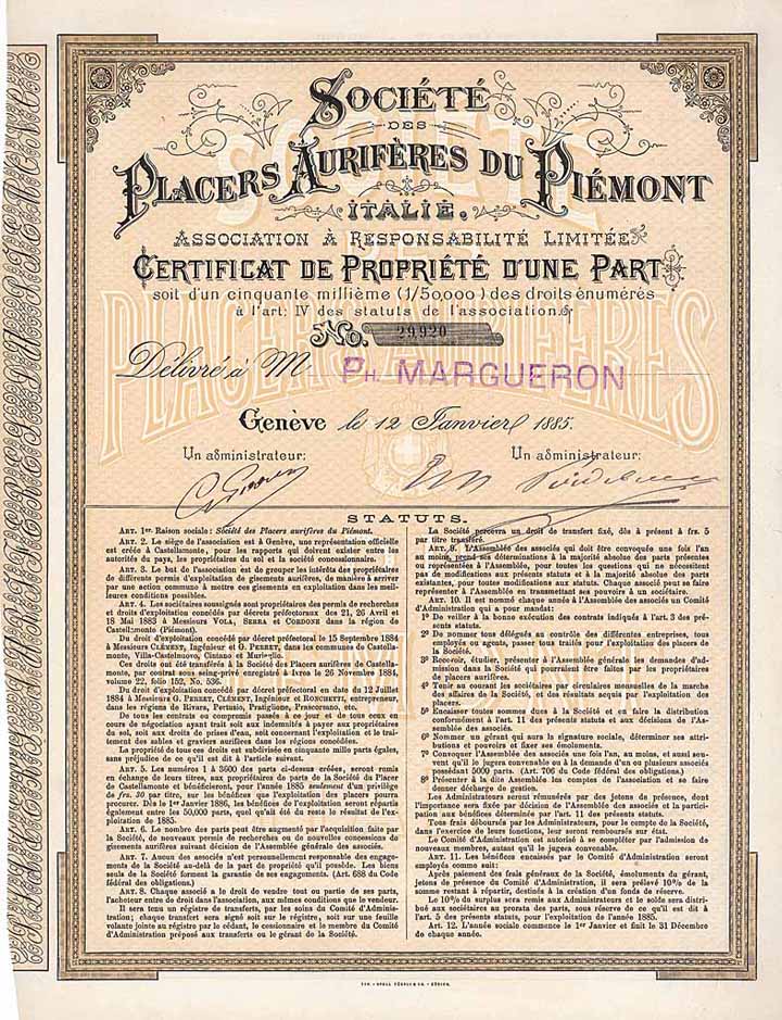 Société des Placers Aurifères du Piémont