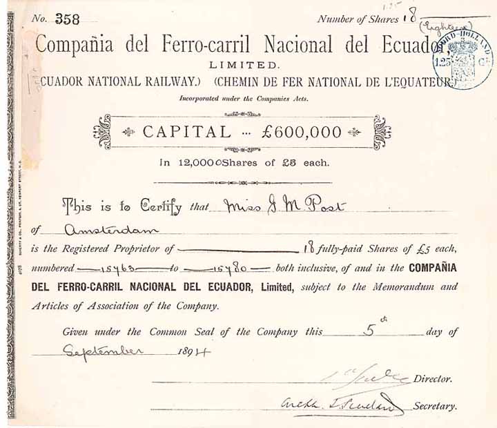 Cia. del Ferro-carril Nacional del Ecuador (Ecuador National Railway)