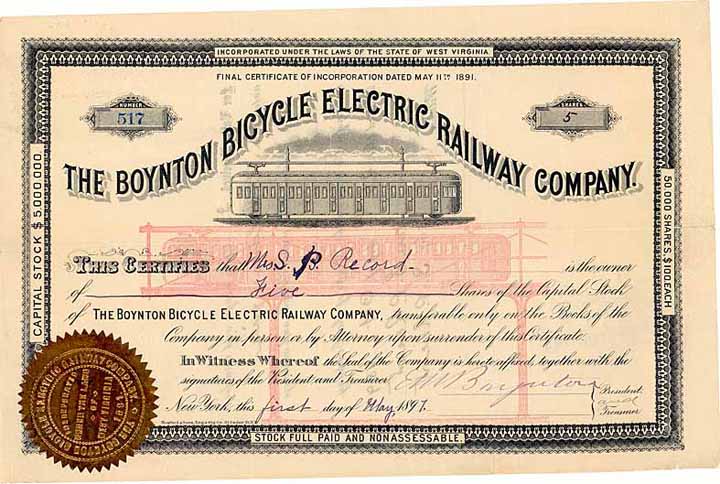 Boynton Bicycle Electric Railway (OU E.M. Boynton)