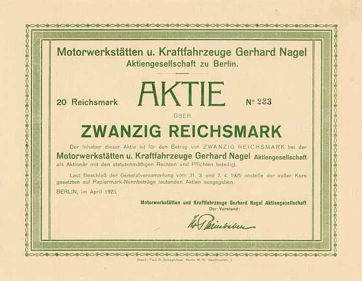 Motorwerkstätten und Kraftfahrzeuge Gerhard Nagel AG