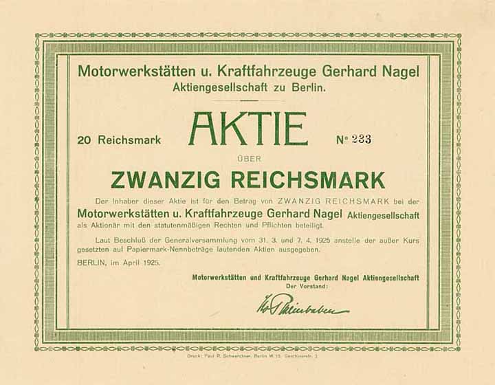 Motorwerkstätten und Kraftfahrzeuge Gerhard Nagel AG