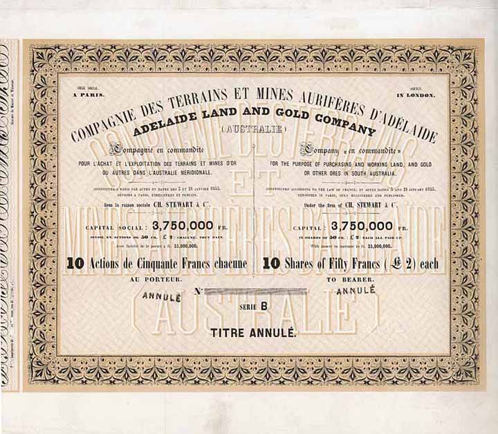 Cie. des Terrains et Mines Aurifères d’Adélaide (Adelaide Land & Gold Co.)