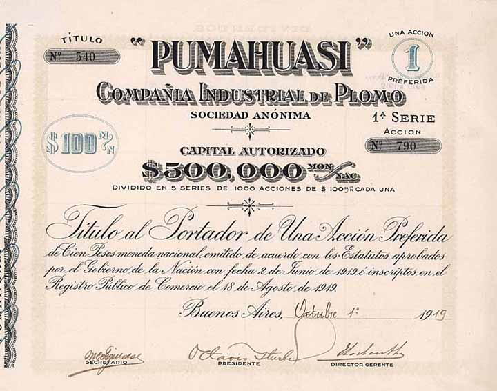 “PUMAHUASI” Cia. Industrial de Plomo S.A.