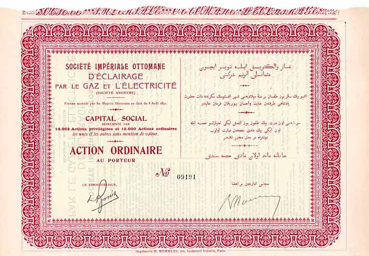 Soc. Impériale Ottomane d’Éclairage par le Gaz et l’Électricité S.A.