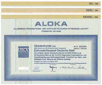 ALOKA Allgemeine Organisations- und Kapitalbeteiligungs-AG (3 Stücke)