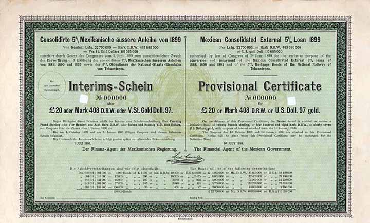Consolidierte 5 % Mexikanische äußere Anleihe von 1899