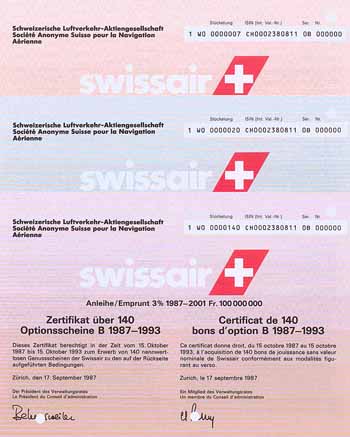 Swissair Schweizerische Luftverkehr-AG (3 Stücke)