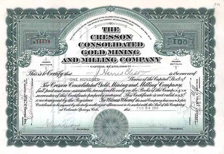 Cresson Cons. Gold MIning & Milling Co.