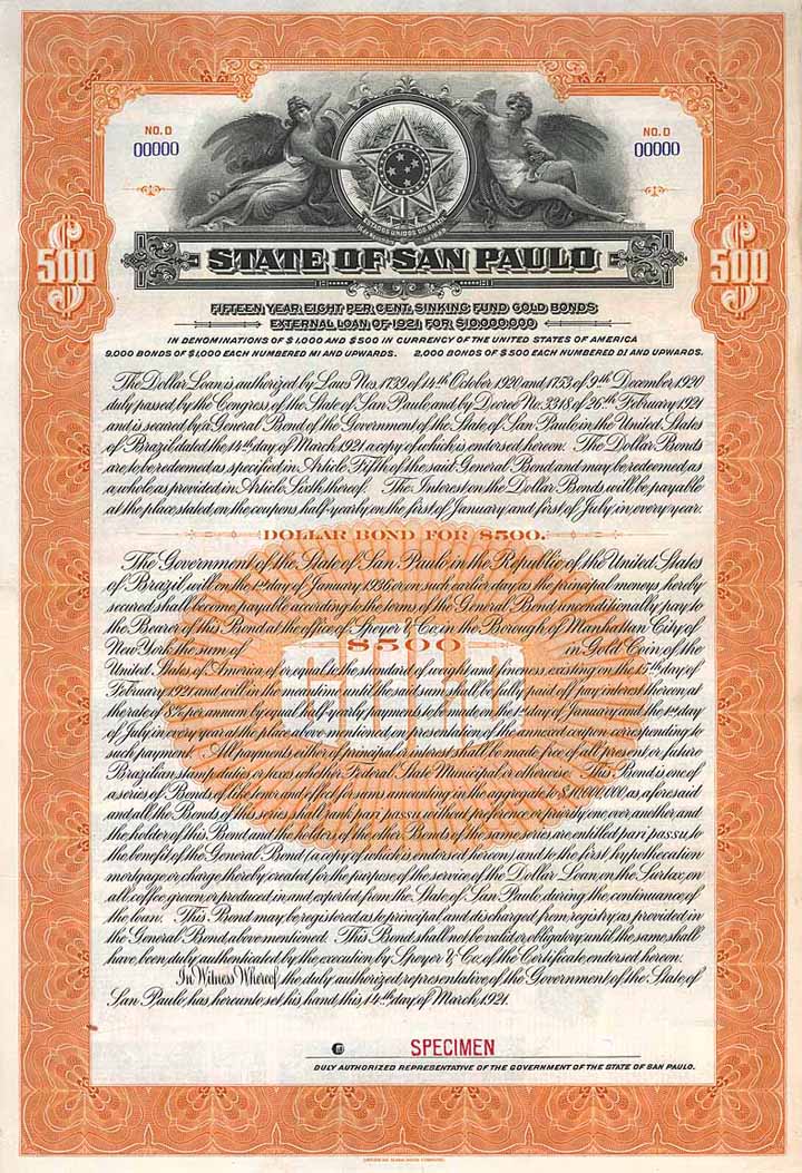 State of San Paulo 8 % External Loan of 1921