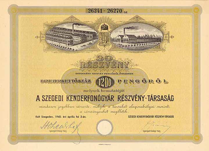 Szegedi Kenderfonogyar Részvény-Tarsasag (Szegediner Hanfspinnerei-AG)