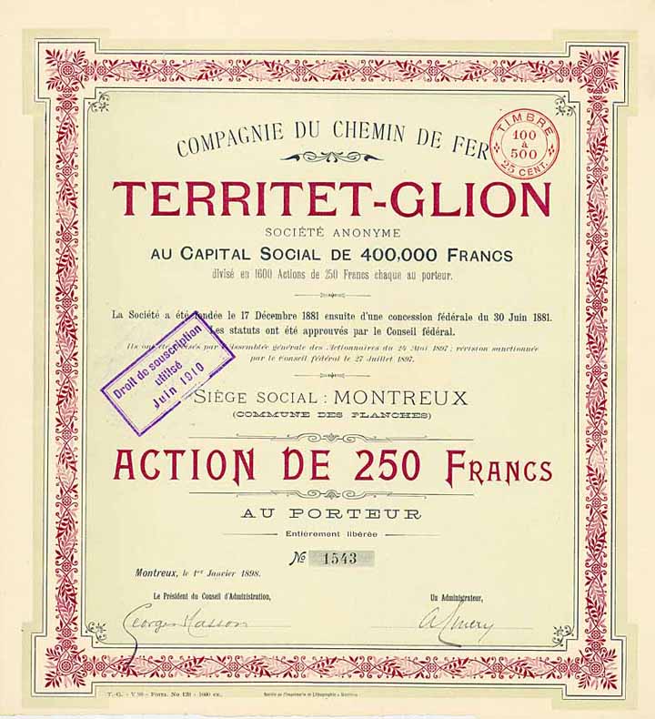 Cie. du Chemin de Fer Territet-Glion S.A.