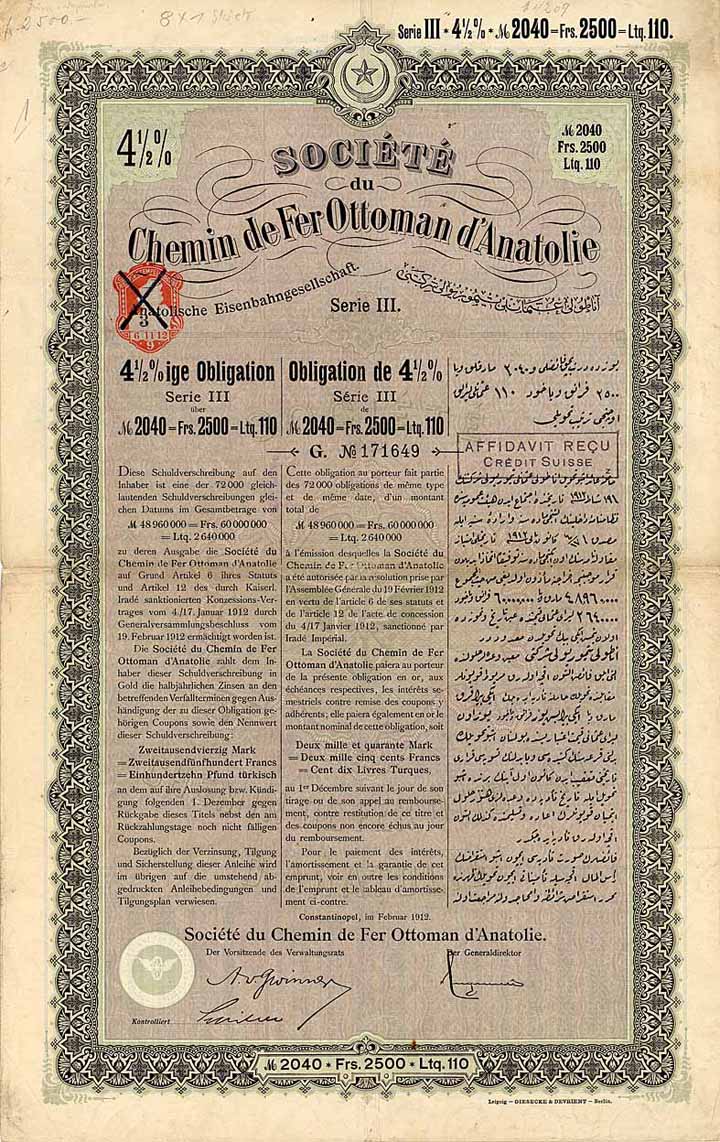 Soc. du C.d.F. Ottoman d’Anatolie S.A. (Gesellschaft der Ottomanischen Bahn in Anatolien AG)