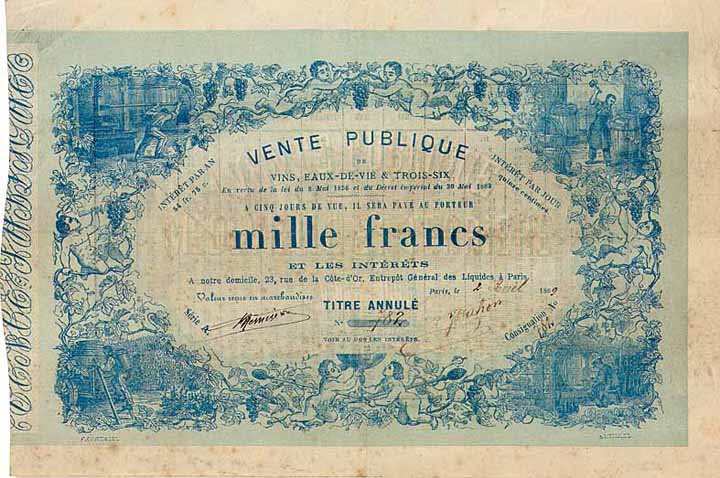 Vente Publique de Vins, Eaux-de-Vie & Trois-six