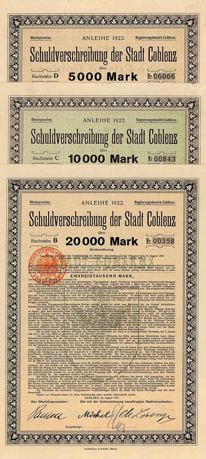 Stadt Coblenz (City of Coblenz) (3 Stücke)