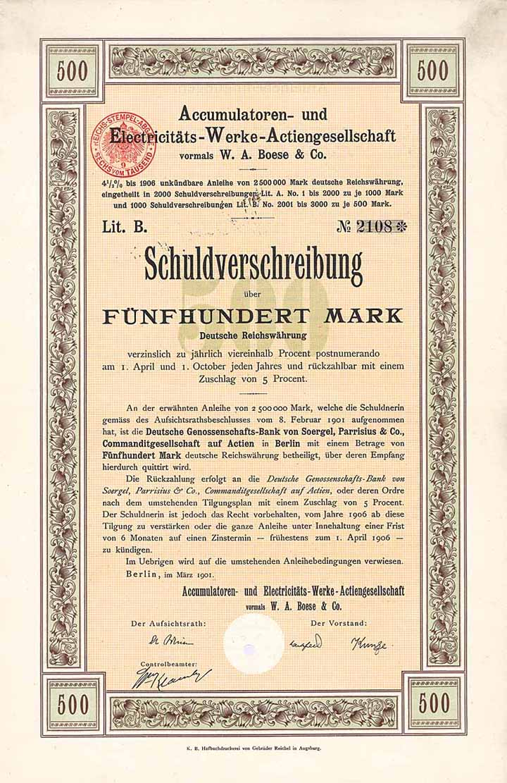 Accumulatoren- und Electricitäts-Werke AG vormals W. A. Boese & Co.