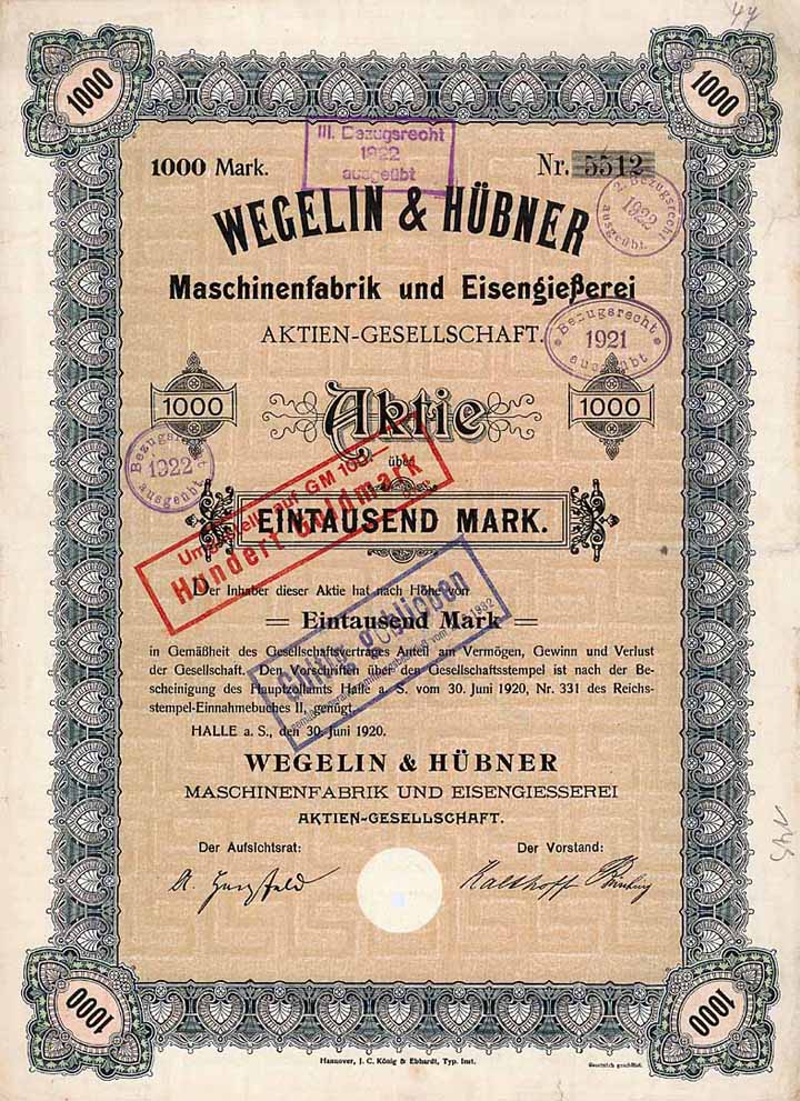 Wegelin & Hübner Maschinenfabrik und Eisengiesserei AG