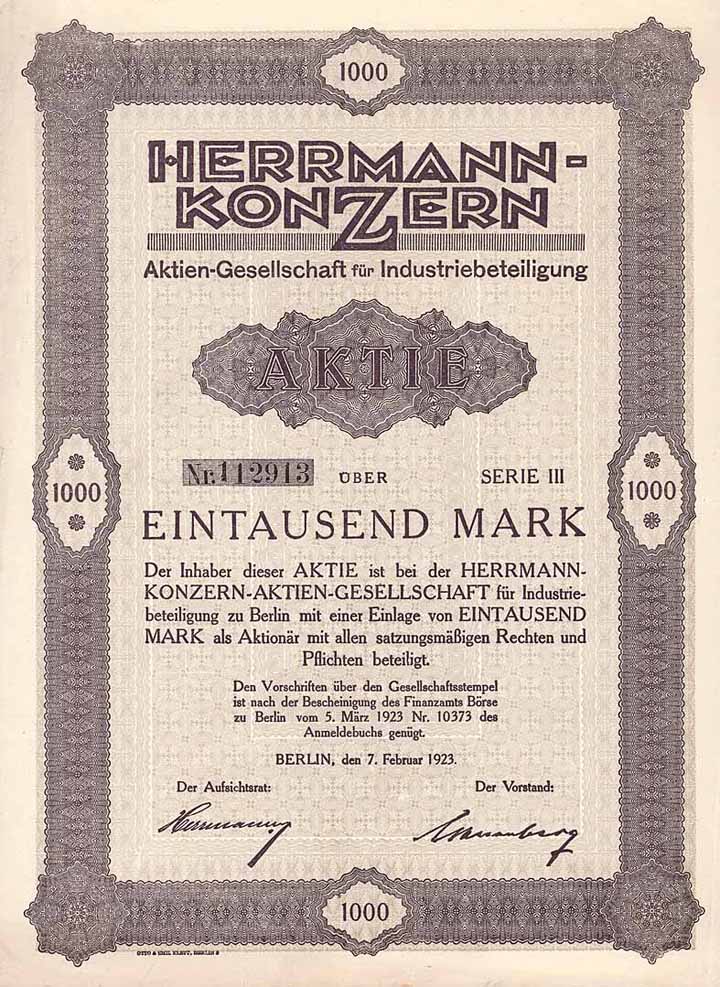 Herrmann-Konzern AG für Industriebeteiligung