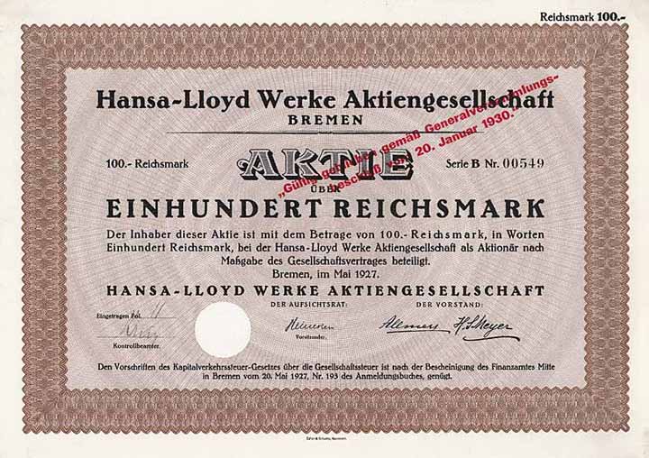 Hansa-Lloyd Werke AG (1930 gültig geblieben)