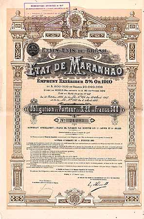 Etat de Maranhao Emprunt Extérieur 5 % Or 1910